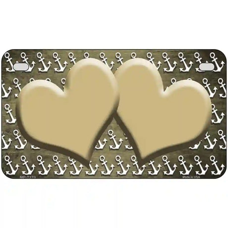 Gold White Anchor Hearts Oil Rubbed Metal Novelty License Plate 7" x 4" (MP)