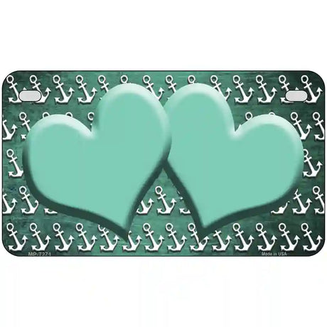 Mint White Anchor Hearts Oil Rubbed Metal Novelty License Plate 7" x 4" (MP)