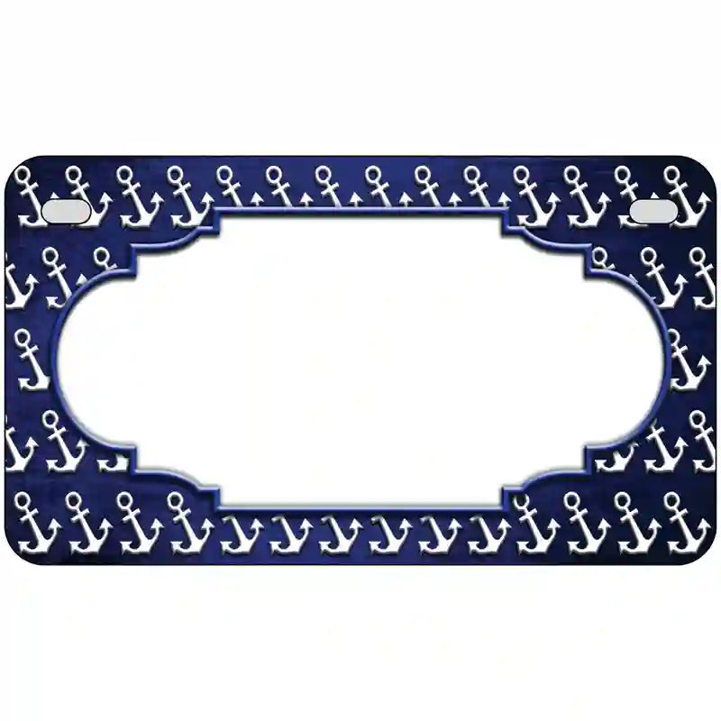 Blue White Anchor Scallop Oil Rubbed Metal Novelty License Plate 7" x 4" (MP)