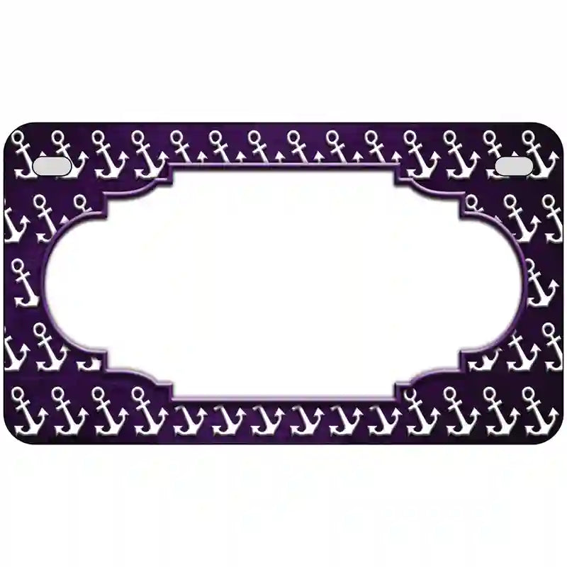 Purple White Anchor Scallop Oil Rubbed Metal Novelty License Plate 7" x 4" (MP)