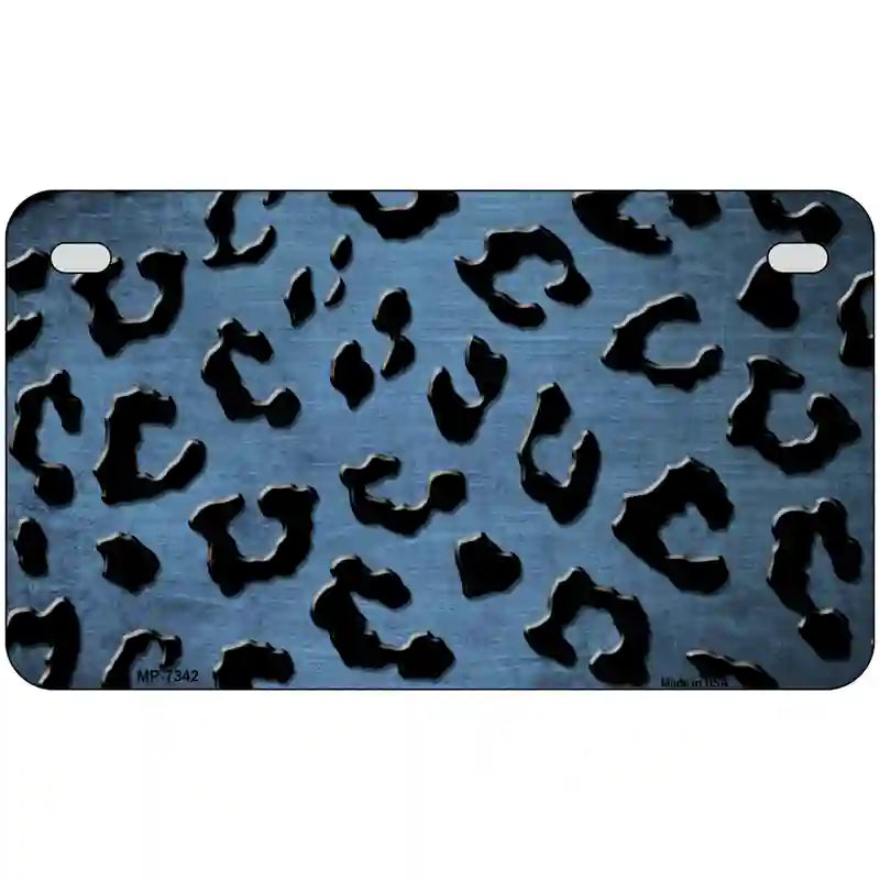 Light Blue Black Cheetah Oil Rubbed Metal Novelty License Plate 7" x 4" (MP)