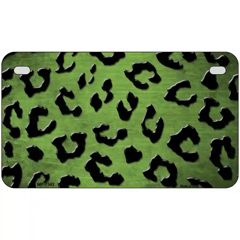 Lime Green Black Cheetah Oil Rubbed Metal Novelty License Plate 7" x 4" (MP)