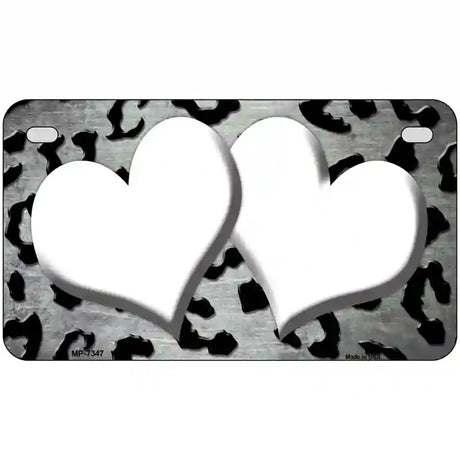 White Black Cheetah Hearts Oil Rubbed Metal Novelty License Plate 7" x 4" (MP)