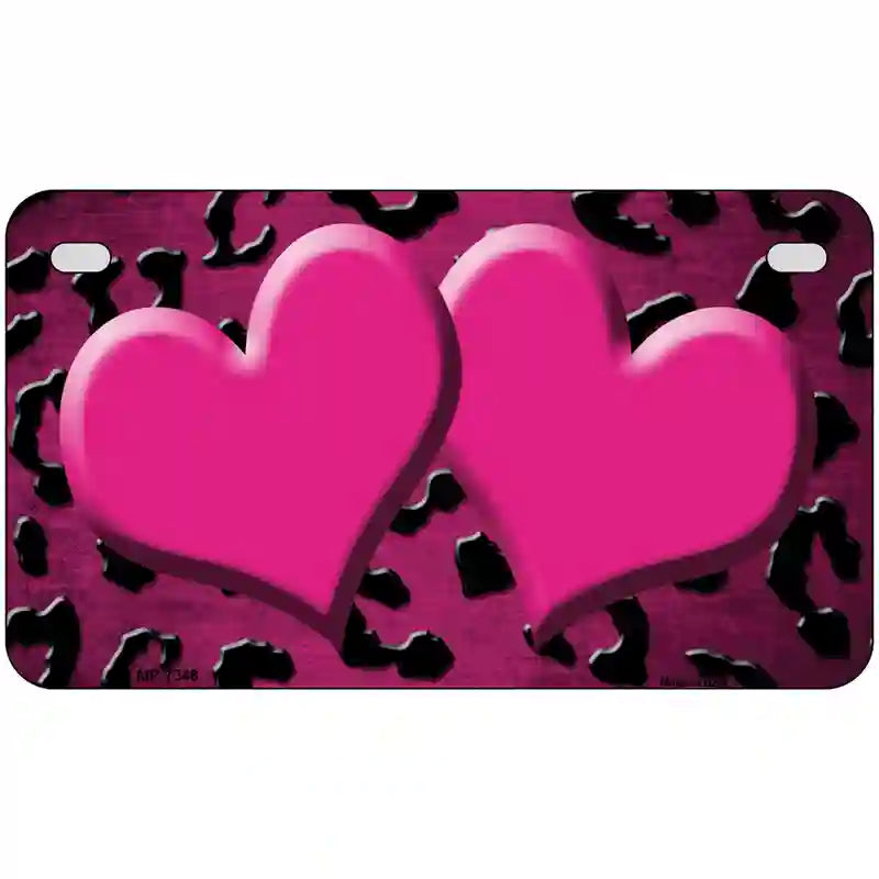 Pink Black Cheetah Hearts Oil Rubbed Metal Novelty License Plate 7" x 4" (MP)