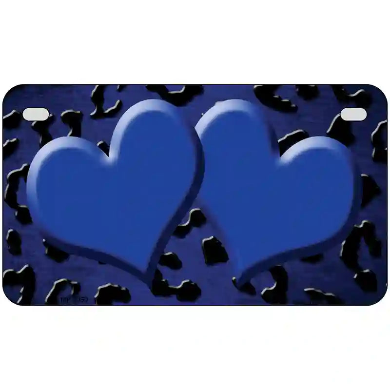 Blue Black Cheetah Hearts Oil Rubbed Metal Novelty License Plate 7" x 4" (MP)