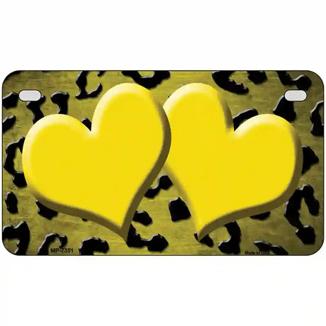 Yellow Black Cheetah Hearts Oil Rubbed Metal Novelty License Plate 7" x 4" (MP)