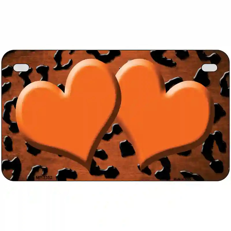 Orange Black Cheetah Hearts Oil Rubbed Metal Novelty License Plate 7" x 4" (MP)