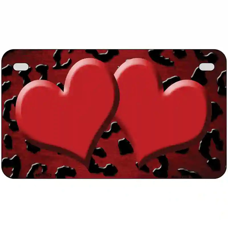 Red Black Cheetah Hearts Oil Rubbed Metal Novelty License Plate 7" x 4" (MP)