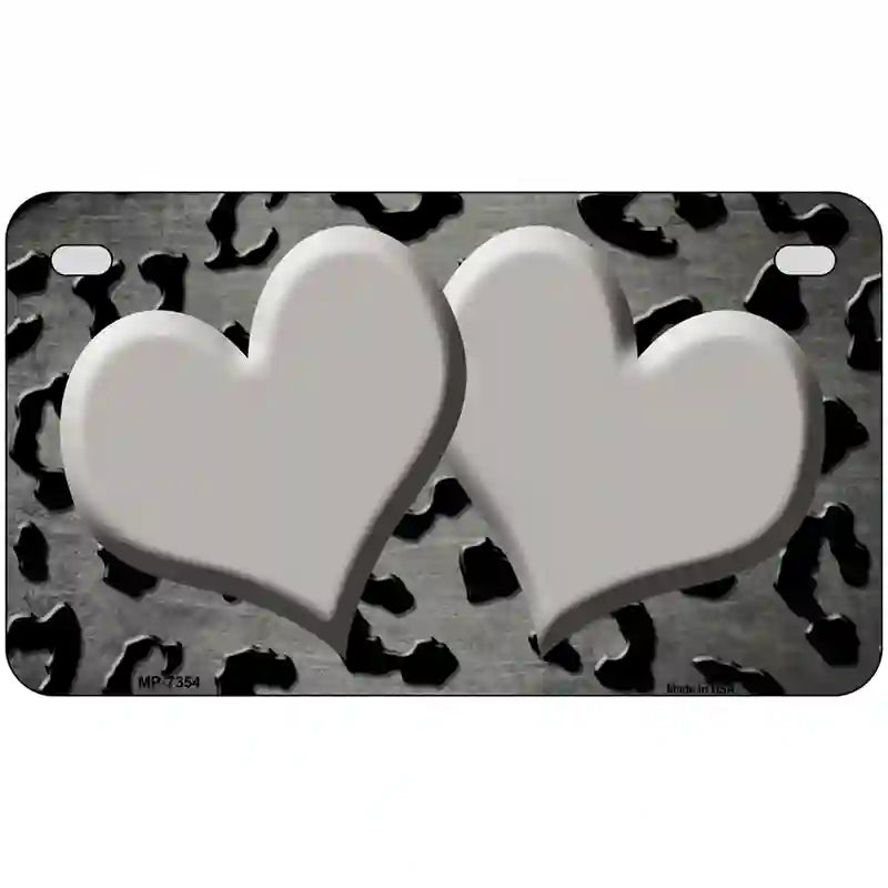 Gray Black Cheetah Hearts Oil Rubbed Metal Novelty License Plate 7" x 4" (MP)