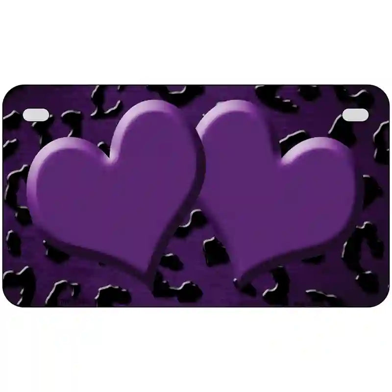 Purple Black Cheetah Hearts Oil Rubbed Metal Novelty License Plate 7" x 4" (MP)