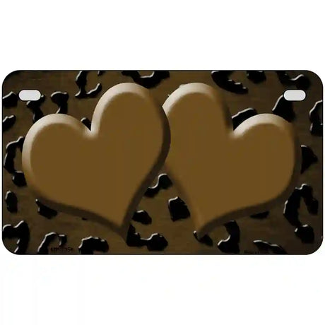 Brown Black Cheetah Hearts Oil Rubbed Metal Novelty License Plate 7" x 4" (MP)