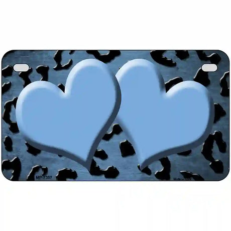 Light Blue Black Cheetah Hearts Oil Rubbed Metal Novelty License Plate 7" x 4" (MP)