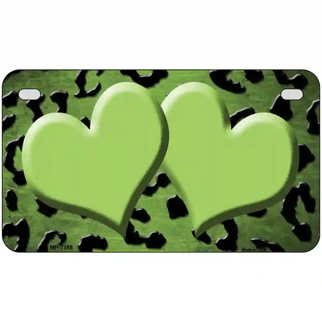 Lime Green Black Cheetah Hearts Oil Rubbed Metal Novelty License Plate 7" x 4" (MP)