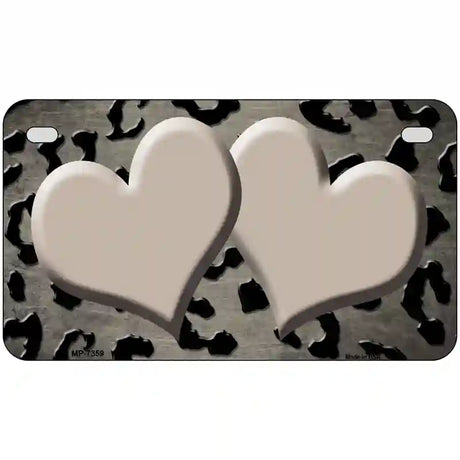 Tan Black Cheetah Hearts Oil Rubbed Metal Novelty License Plate 7" x 4" (MP)