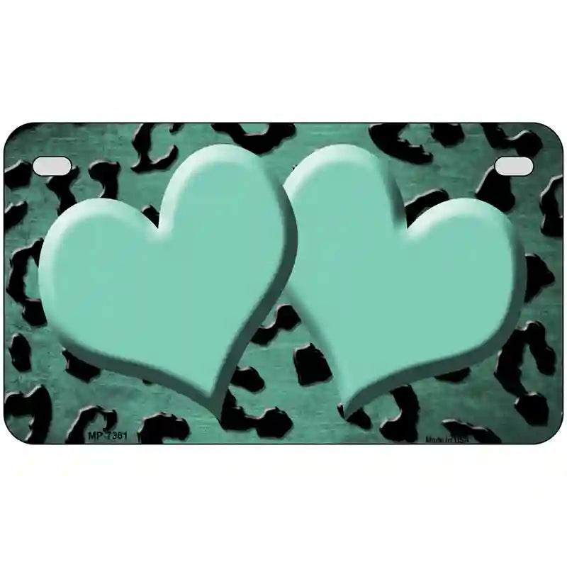 Mint Black Cheetah Hearts Oil Rubbed Metal Novelty License Plate 7" x 4" (MP)