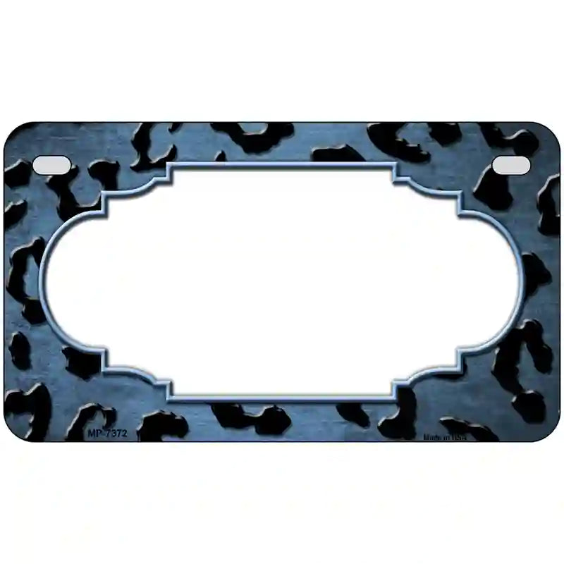 Light Blue Black Cheetah Scallop Oil Rubbed Metal Novelty License Plate 7" x 4" (MP)