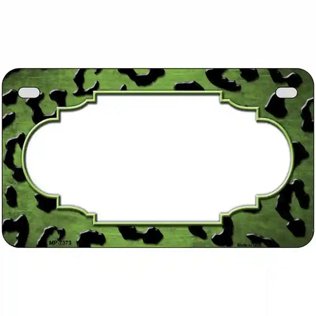 Lime Green Black Cheetah Scallop Oil Rubbed Metal Novelty License Plate 7" x 4" (MP)