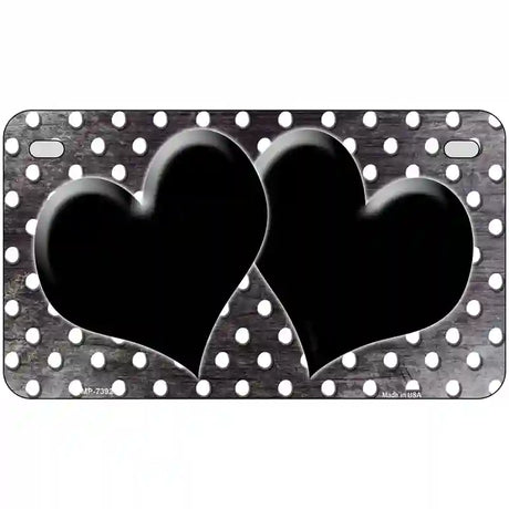 Black White Small Dots Hearts Oil Rubbed Metal Novelty License Plate 7" x 4" (MP)