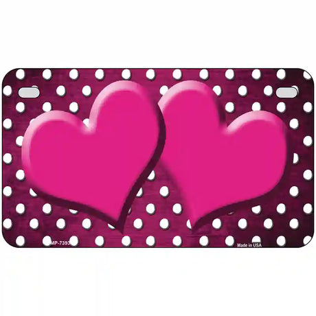 Pink White Small Dots Hearts Oil Rubbed Metal Novelty License Plate 7" x 4" (MP)