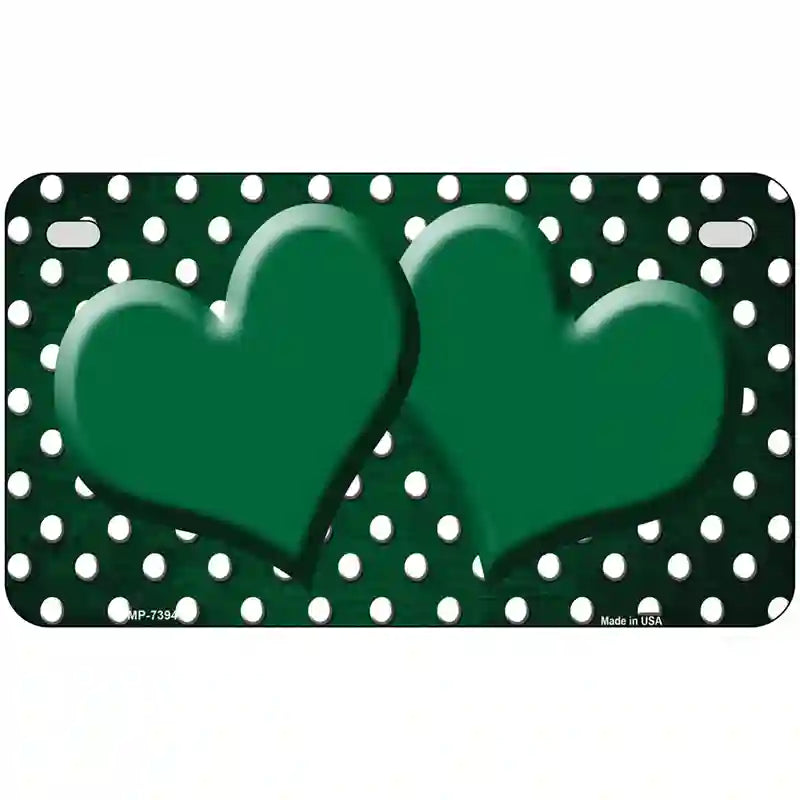 Green White Small Dots Hearts Oil Rubbed Metal Novelty License Plate 7" x 4" (MP)