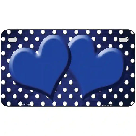 Blue White Small Dots Hearts Oil Rubbed Metal Novelty License Plate 7" x 4" (MP)