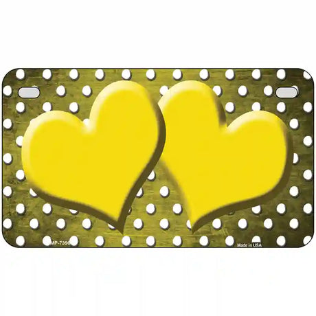 Yellow White Small Dots Hearts Oil Rubbed Metal Novelty License Plate 7" x 4" (MP)