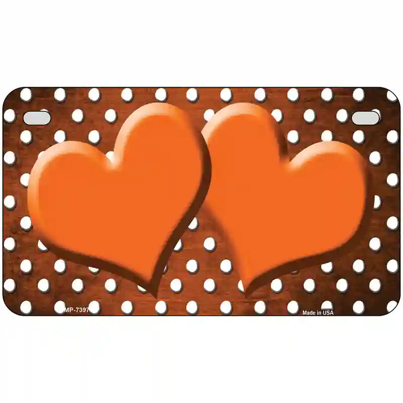 Orange White Small Dots Hearts Oil Rubbed Metal Novelty License Plate 7" x 4" (MP)