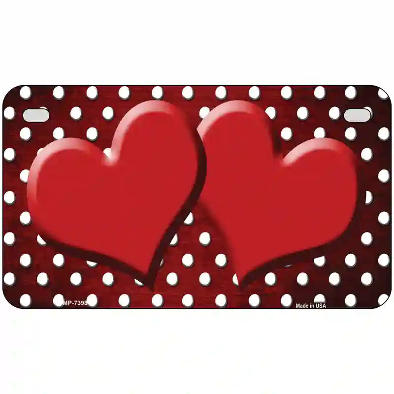 Red White Small Dots Hearts Oil Rubbed Metal Novelty License Plate 7" x 4" (MP)