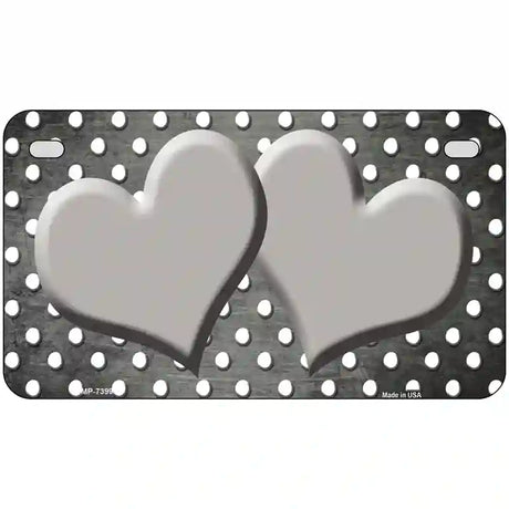 Gray White Small Dots Hearts Oil Rubbed Metal Novelty License Plate 7" x 4" (MP)