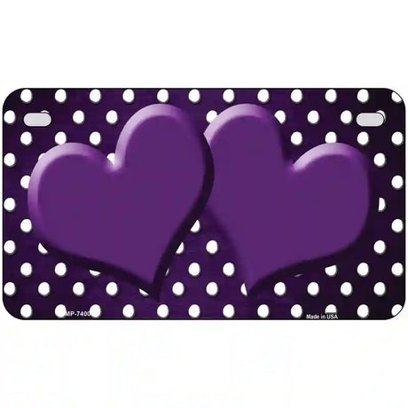 Purple White Small Dots Hearts Oil Rubbed Metal Novelty License Plate 7" x 4" (MP)