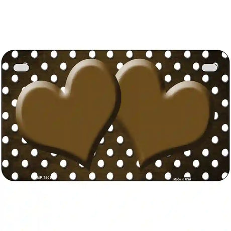 Brown White Small Dots Hearts Oil Rubbed Metal Novelty License Plate 7" x 4" (MP)