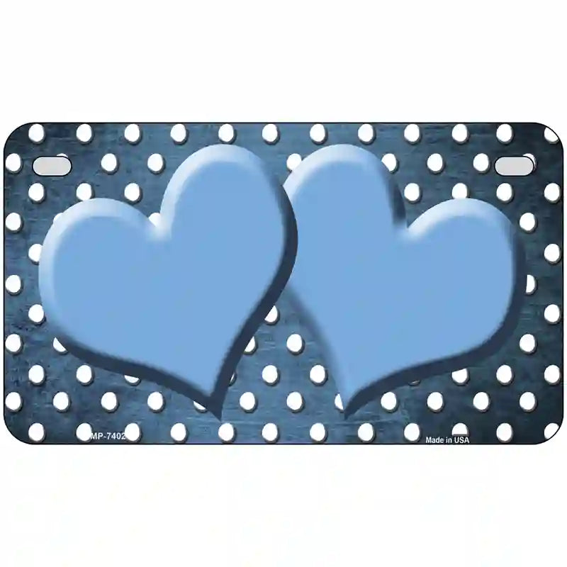 Light Blue White Small Dots Hearts Oil Rubbed Metal Novelty License Plate 7" x 4" (MP)