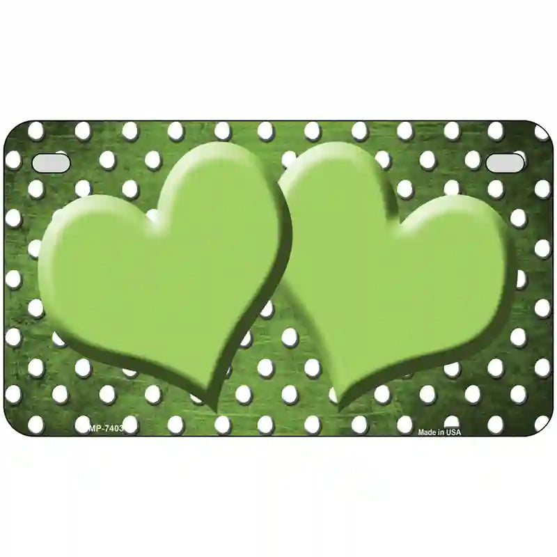 Lime Green White Small Dots Hearts Oil Rubbed Metal Novelty License Plate 7" x 4" (MP)