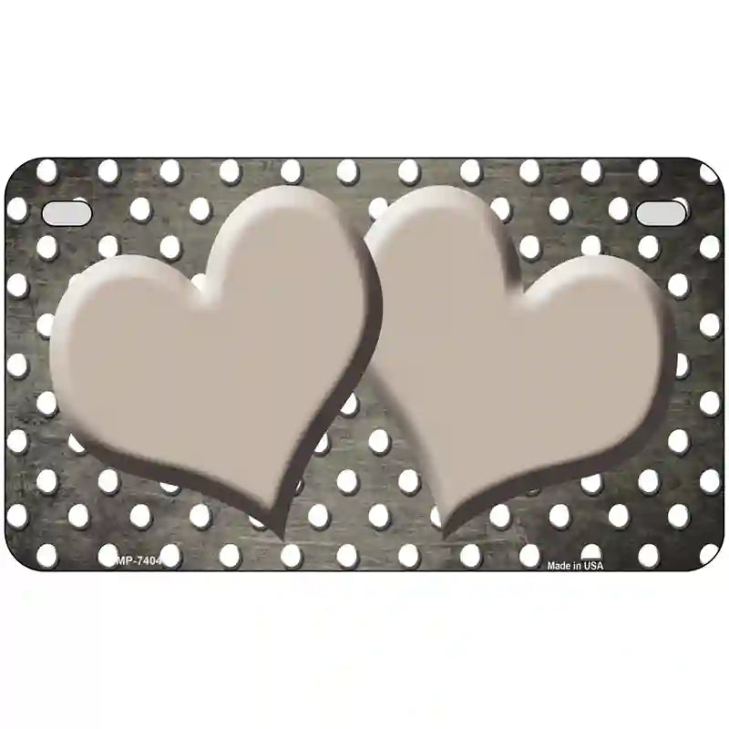 Tan White Small Dots Hearts Oil Rubbed Metal Novelty License Plate 7" x 4" (MP)