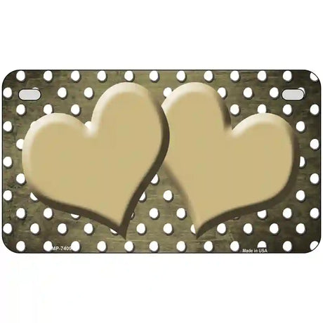 Gold White Small Dots Hearts Oil Rubbed Metal Novelty License Plate 7" x 4" (MP)