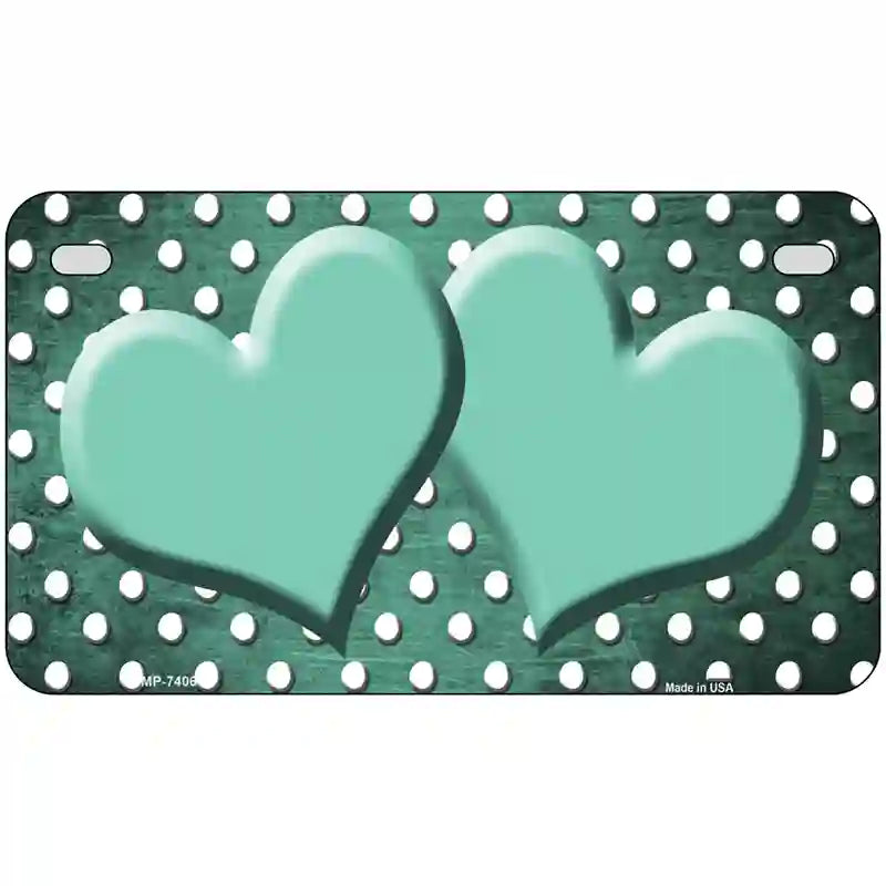 Mint White Small Dots Hearts Oil Rubbed Metal Novelty License Plate 7" x 4" (MP)