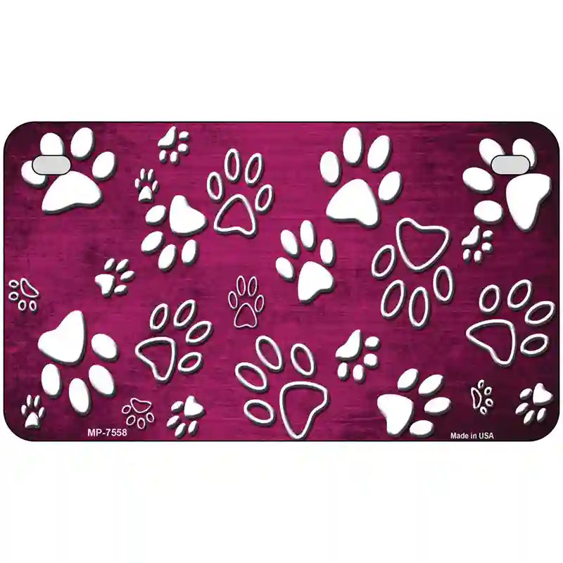 Pink White Paw Oil Rubbed Metal Novelty License Plate 7" x 4" (MP)