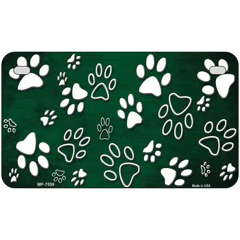 Green White Paw Oil Rubbed Metal Novelty License Plate 7" x 4" (MP)