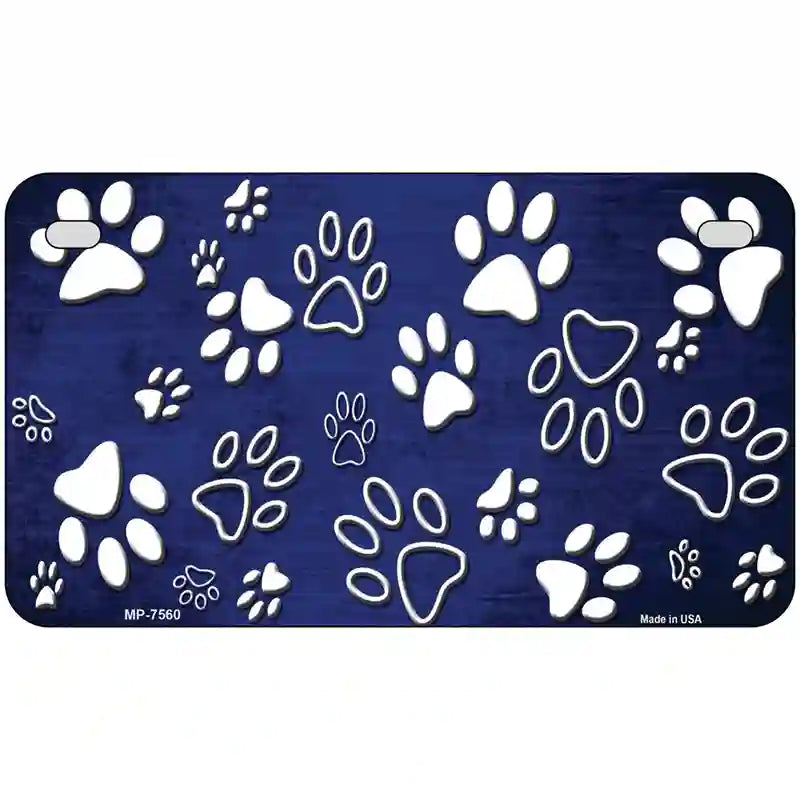 Blue White Paw Oil Rubbed Metal Novelty License Plate 7" x 4" (MP)