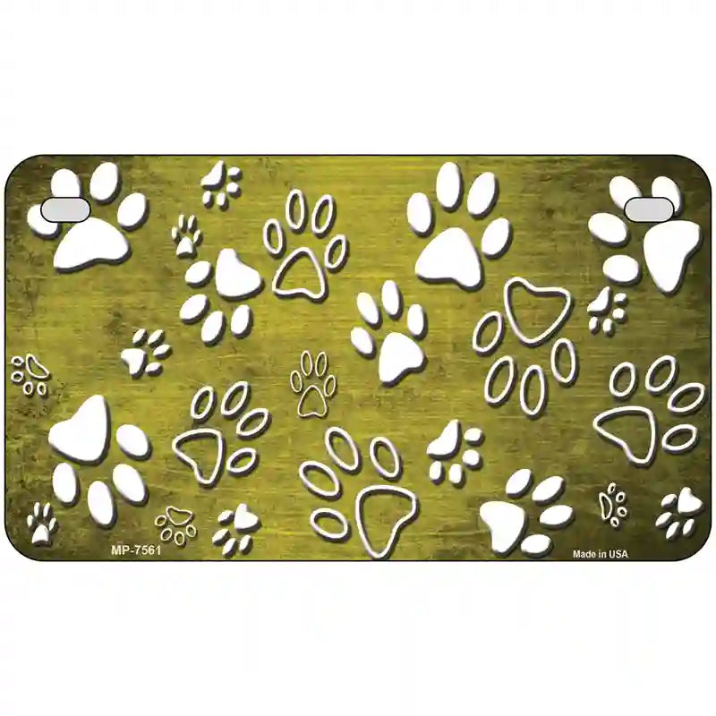 Yellow White Paw Oil Rubbed Metal Novelty License Plate 7" x 4" (MP)