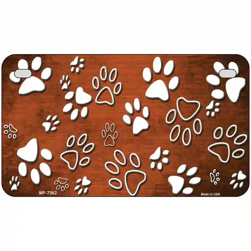 Orange White Paw Oil Rubbed Metal Novelty License Plate 7" x 4" (MP)