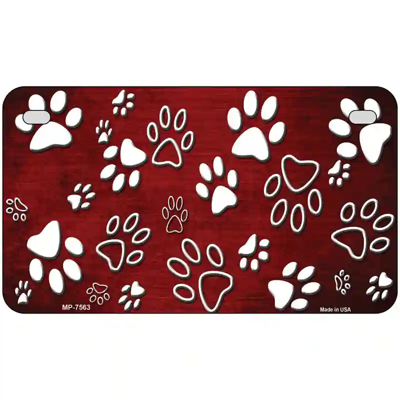 Red White Paw Oil Rubbed Metal Novelty License Plate 7" x 4" (MP)