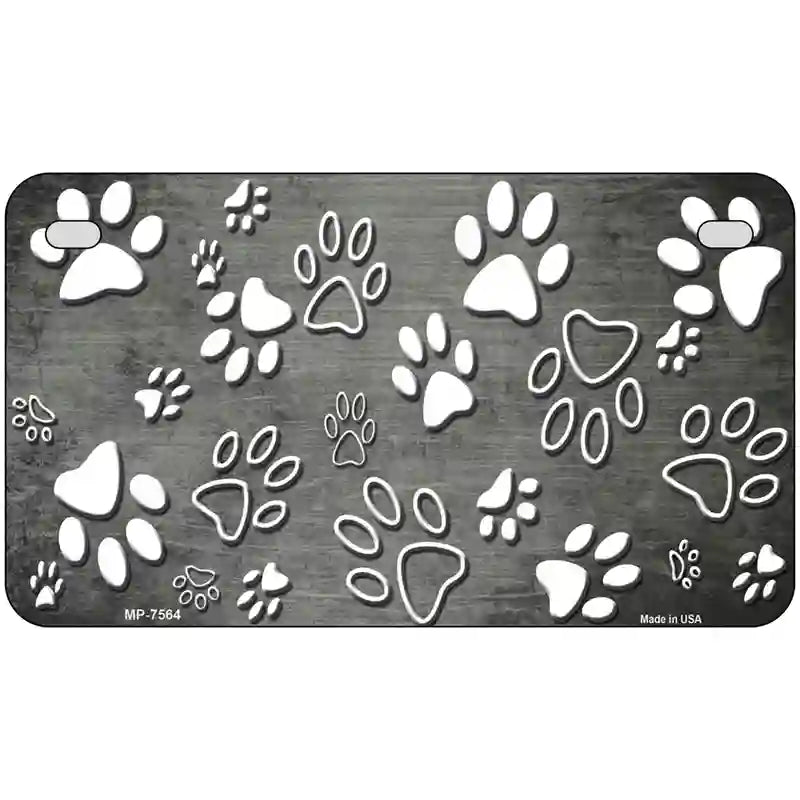 Gray White Paw Oil Rubbed Metal Novelty License Plate 7" x 4" (MP)