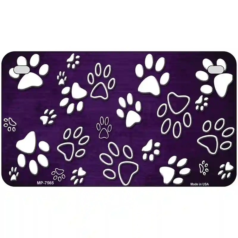 Purple White Paw Oil Rubbed Metal Novelty License Plate 7" x 4" (MP)