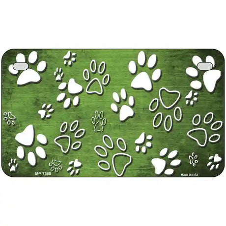 Lime Green White Paw Oil Rubbed Metal Novelty License Plate 7" x 4" (MP)