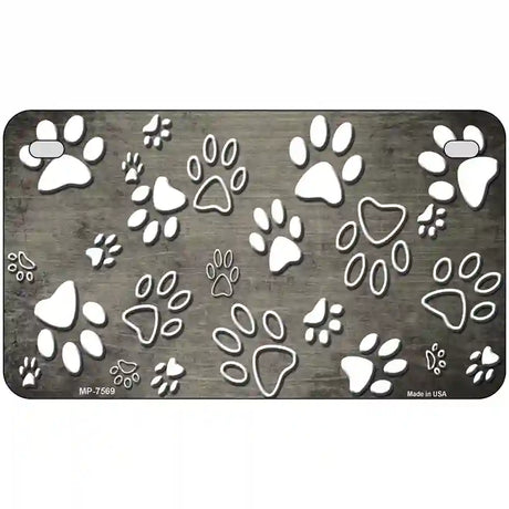 Tan White Paw Oil Rubbed Metal Novelty License Plate 7" x 4" (MP)