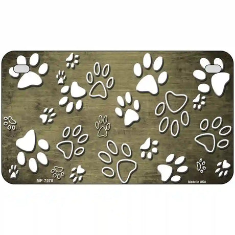 Gold White Paw Oil Rubbed Metal Novelty License Plate 7" x 4" (MP)