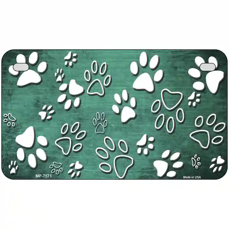 Mint White Paw Oil Rubbed Metal Novelty License Plate 7" x 4" (MP)