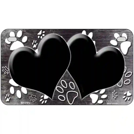 Paw Heart Black White Metal Novelty License Plate 7" x 4" (MP)