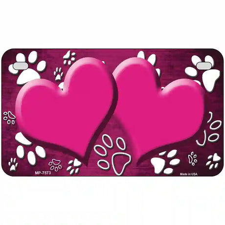 Paw Heart Pink White Metal Novelty License Plate 7" x 4" (MP)